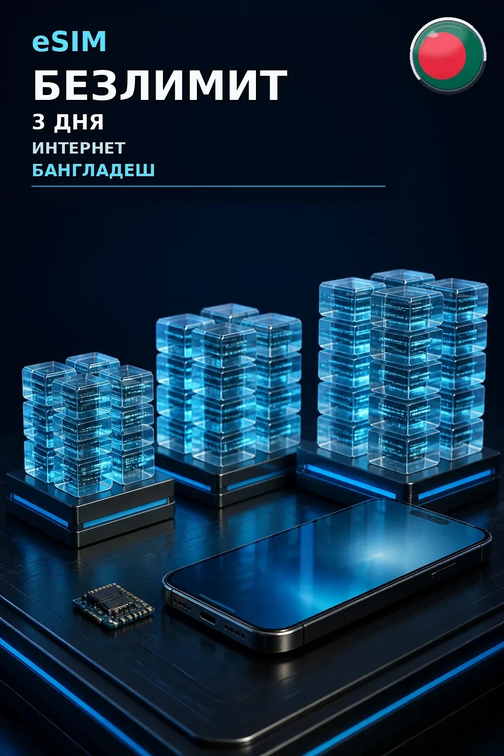 eSIM Бангладеш — БЕЗЛИМИТ, 3 дня — интернет