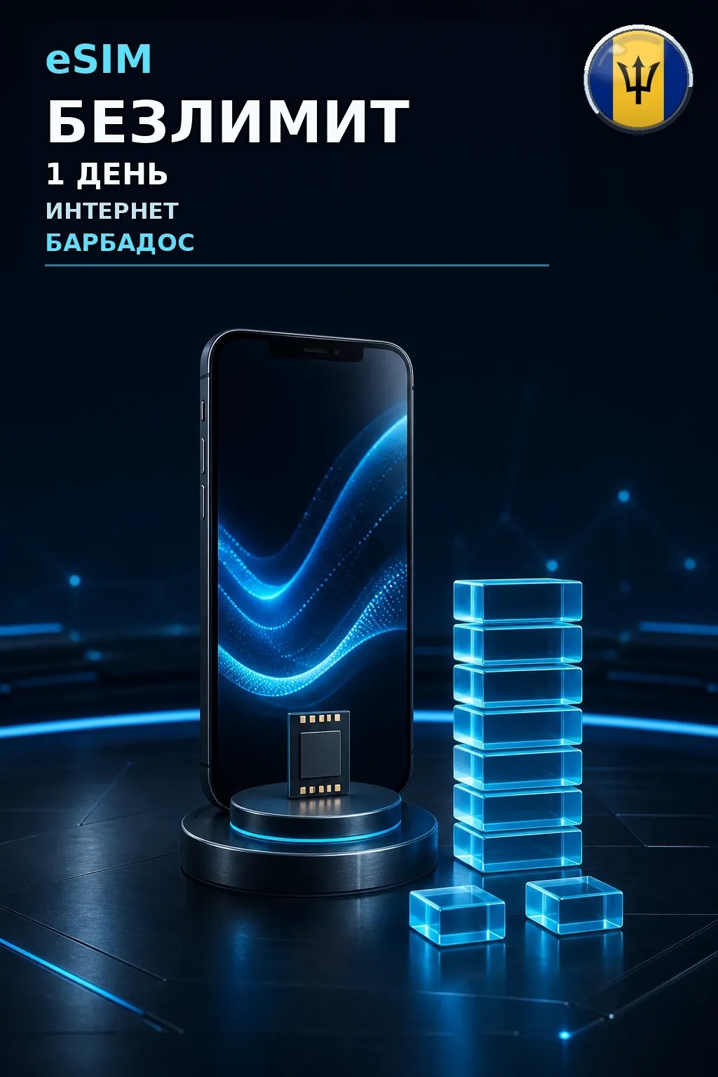eSIM Барбадос — БЕЗЛИМИТ, 1 день — интернет