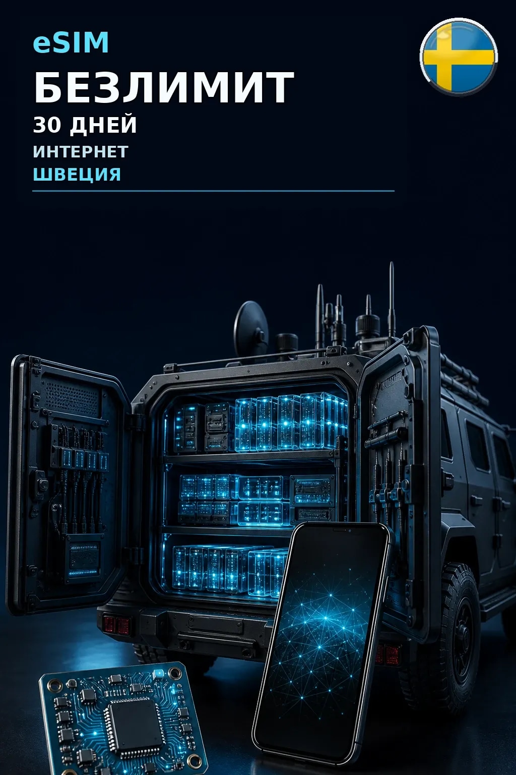 eSIM Швеция — БЕЗЛИМИТ, 30 дней — интернет