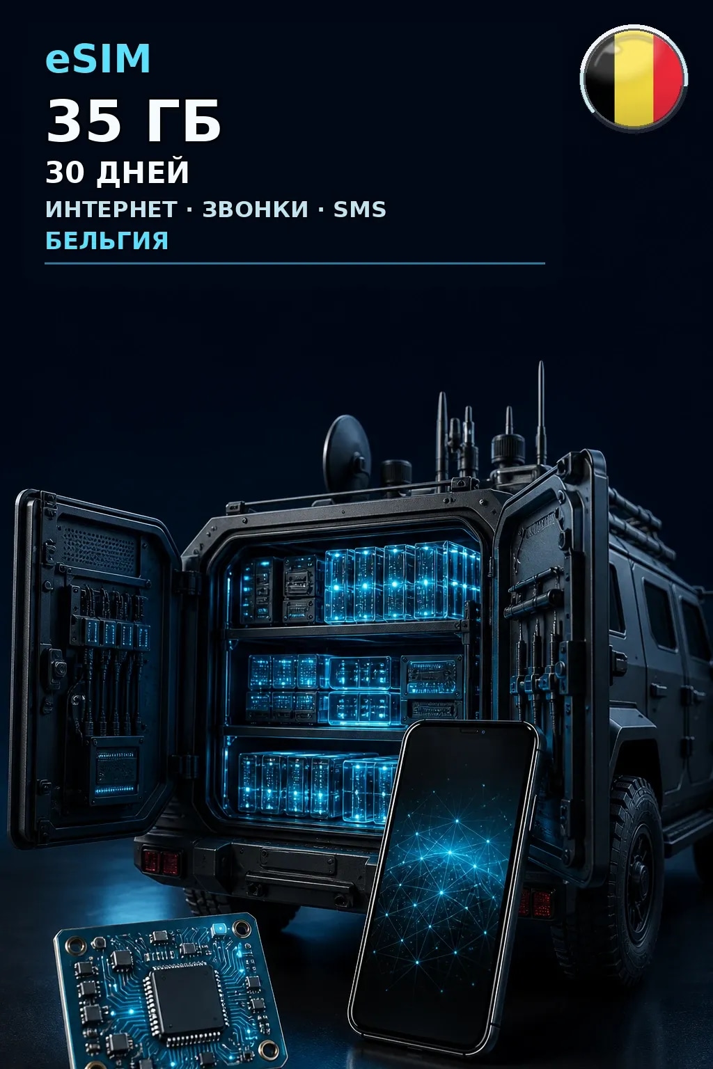 eSIM Бельгия — 35 ГБ, 30 дней — интернет, звонки и SMS