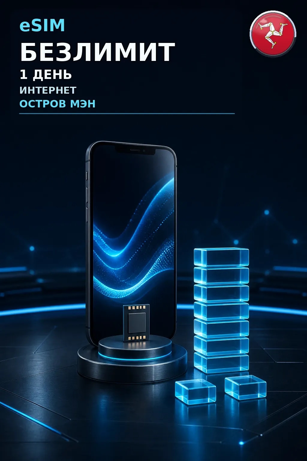 eSIM Остров Мэн — БЕЗЛИМИТ, 1 день — интернет