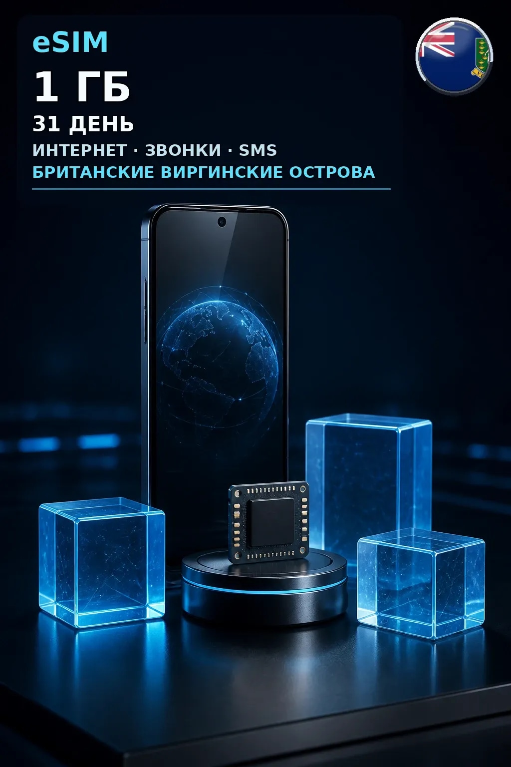 eSIM Виргинские о-ва Брит. — 1 ГБ, 31 день — интернет+звонки+SMS