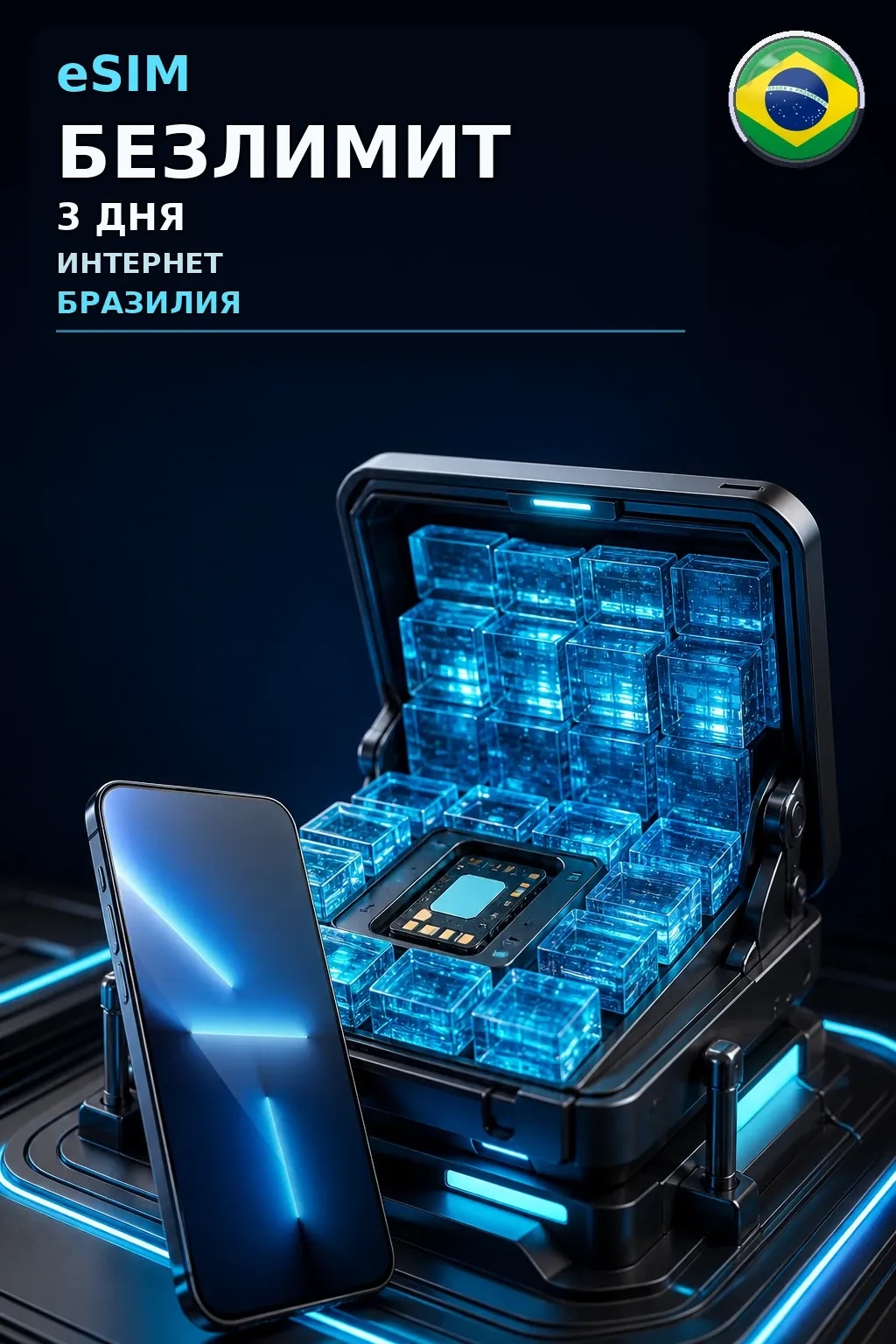 eSIM Бразилия — БЕЗЛИМИТ, 3 дня — интернет