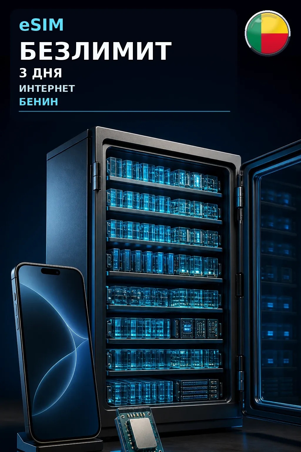 eSIM Бенин — БЕЗЛИМИТ, 3 дня — интернет