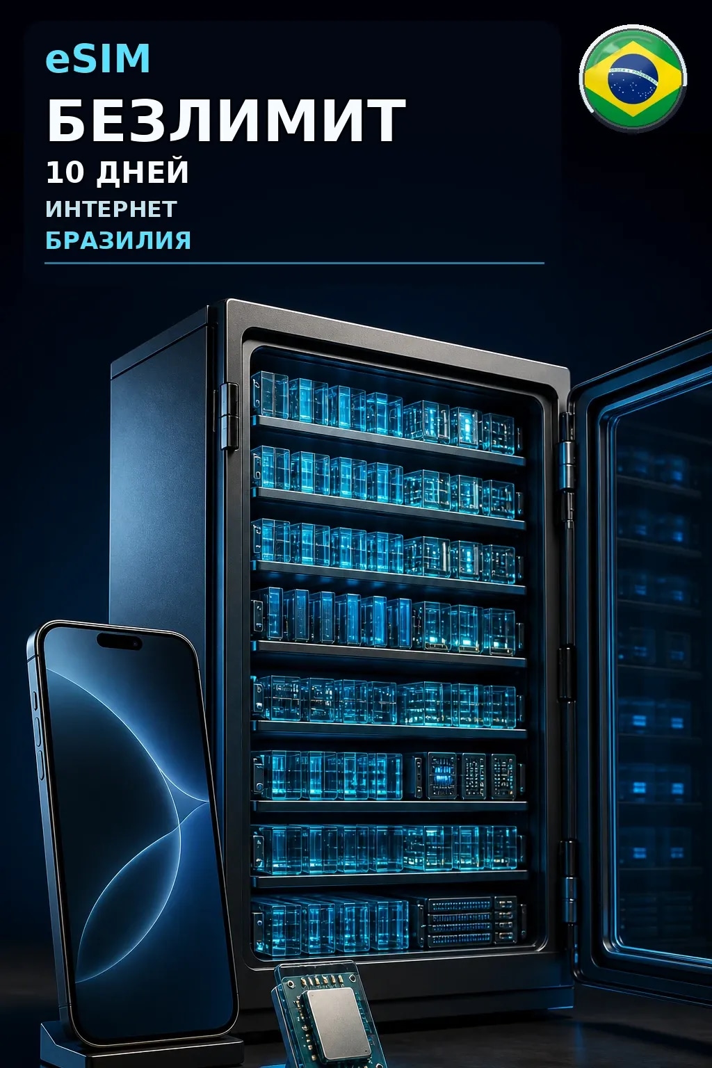 eSIM Бразилия — БЕЗЛИМИТ, 10 дней — интернет