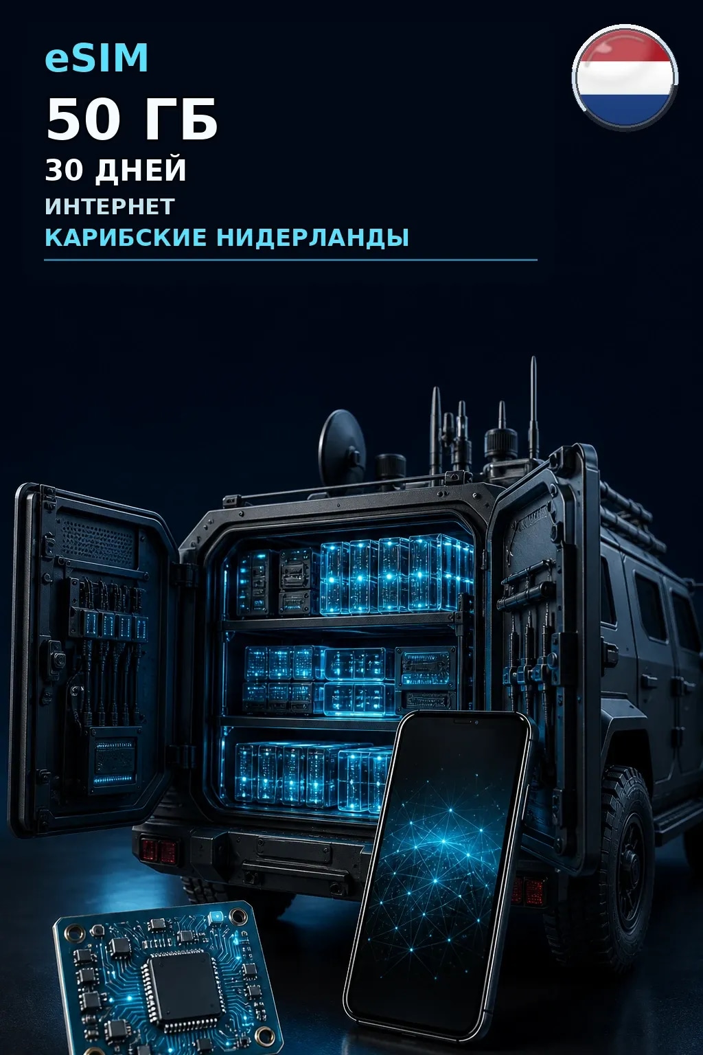 eSIM Карибские Нидерланды — 50 ГБ, 30 дней — интернет