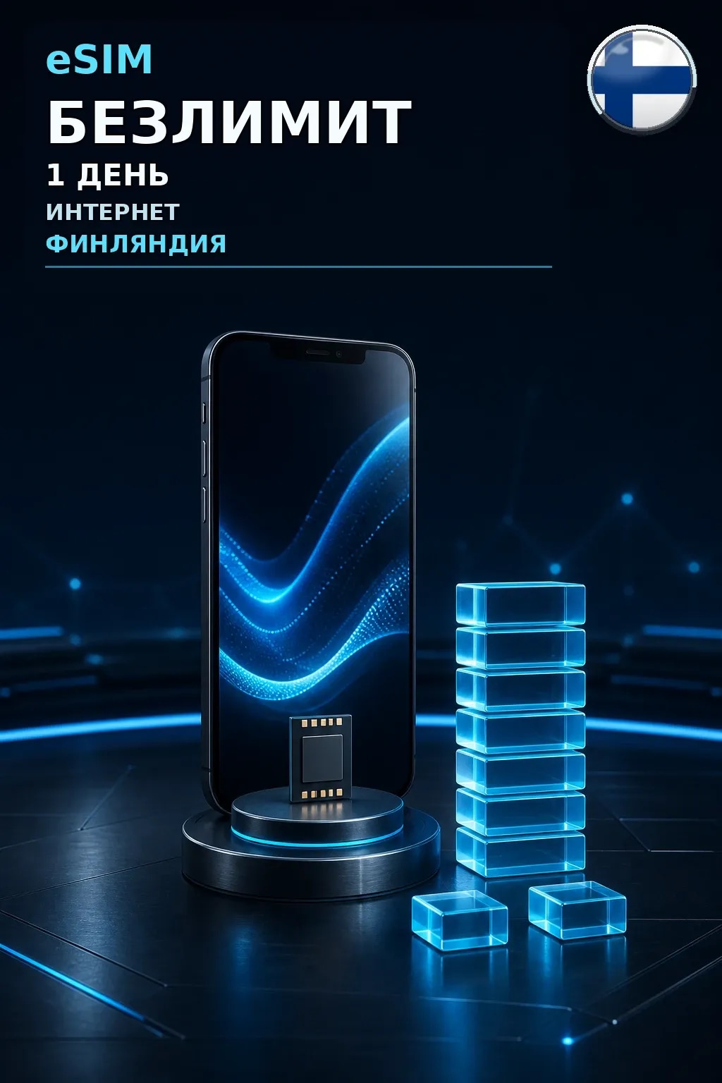 eSIM Финляндия — БЕЗЛИМИТ, 1 день — интернет